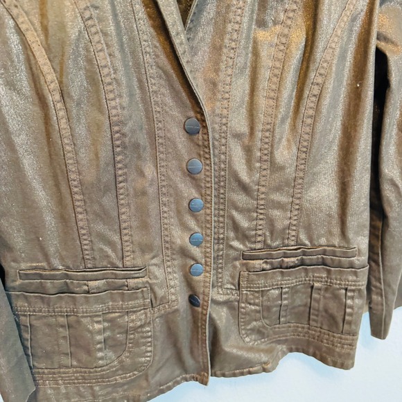 Coldwater Creek Brown Metallic Button Front Jacket Pockets Long Sleeve Size 4 - Picture 3 of 5